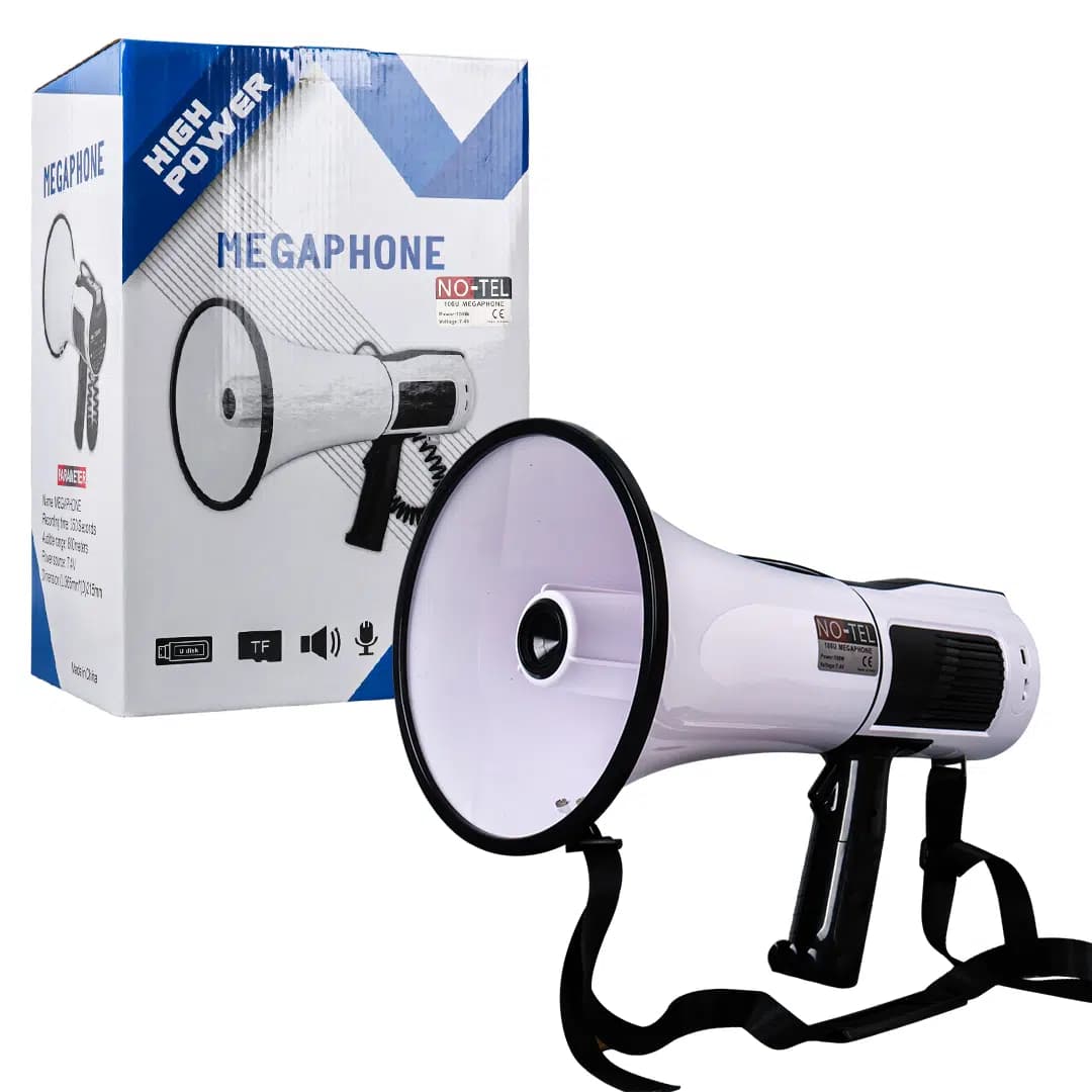 No-Tel 106U Bluetooth-Usb-Siren-Ses Kayıt Özellikli Dahili Bataryalı 100 Watt Büyük Boy Megafon - Seyyar Elektronik