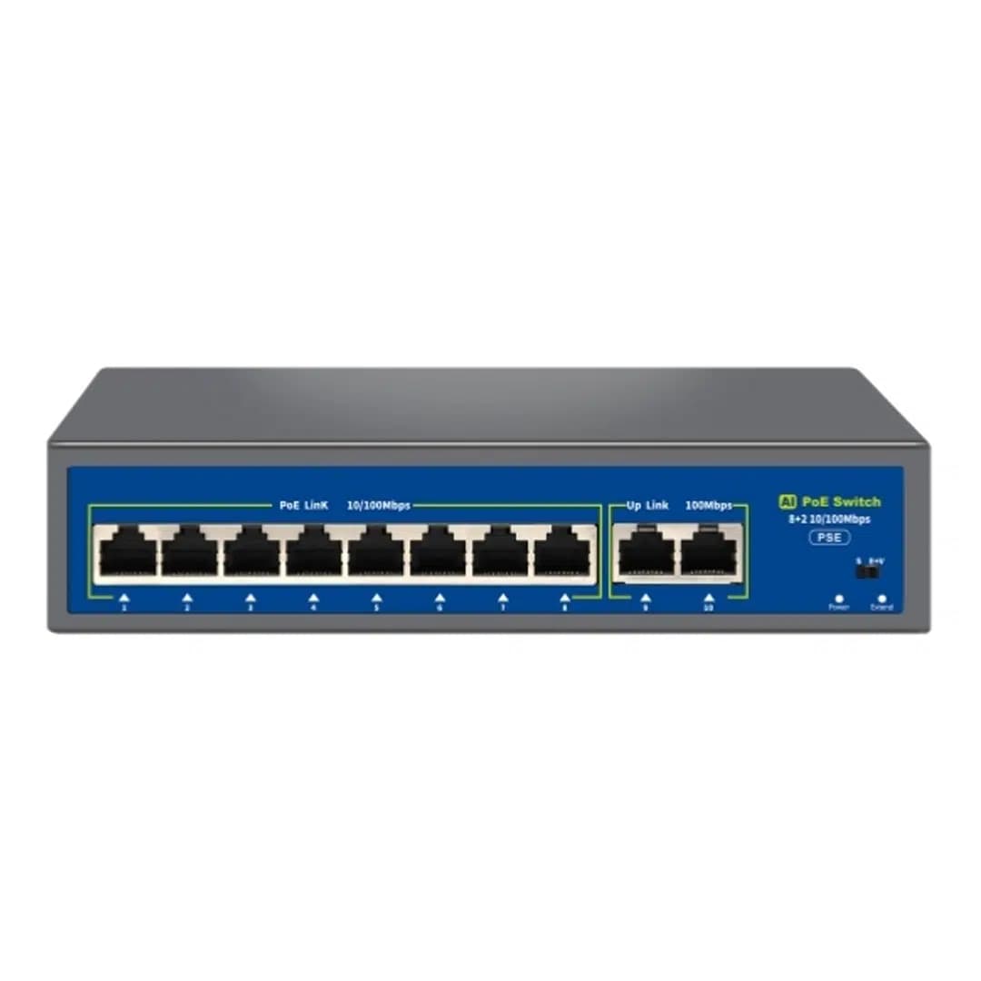 Novacom NVC-HIF0820FBL-C 8+2 Port 120W 10/100Mbps PoE Switch (250m Extend Modlu) - Seyyar Elektronik