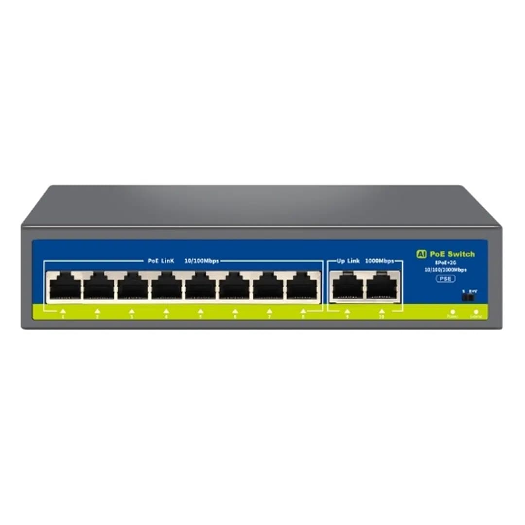 Novacom NVC-HIF0820GBL-C 8+2 Port Gigabit Uplink PoE Switch (250m Extend Modlu) - Seyyar Elektronik
