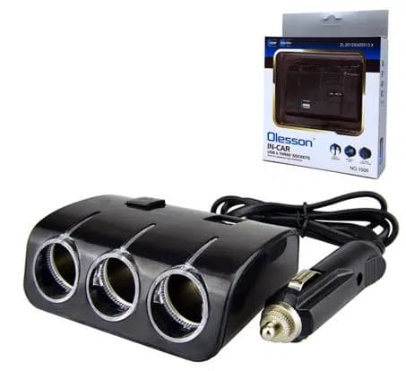 Olesson 1506 12-24V Çift USB Girişli 120W 80 CM Kablolu 3'LÜ Araç Çakmak Çoklayıcı - Seyyar Elektronik