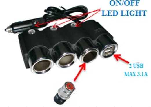 Olesson 1508 12-24V Çift USB Girişli 120W 80cm Kablolu 3'lü Araç Çakmak Çoklayıcı - Seyyar Elektronik