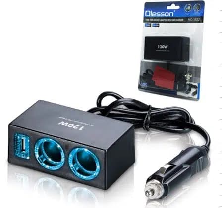 Olesson 1522 12-24V Tek USB Girişli 120W 80cm Kablolu 2'li Araç Çakmak Çoklayıcı - Seyyar Elektronik