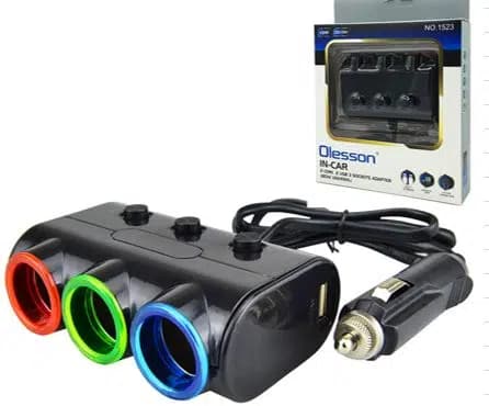 Olesson 1523 12-24V Çift USB Girişli 120W 80cm Kablolu 3'LÜ Araç Çakmak Çoklayıcı - Seyyar Elektronik