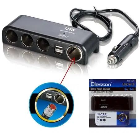 Olesson 1525 12-24V Çift USB'LI 120W 80cm Kablolu 4'LÜ Araç Çakmak Çoklayıcı - Seyyar Elektronik