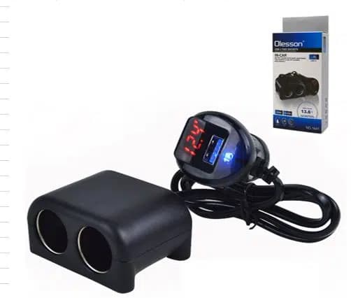 Olesson 1641 12-24V Tek USB Girişli 120W 80cm Kablolu Dijital Voltaj Ekranlı 2'li Araç Çakmak Çoklayıcı - Seyyar Elektronik