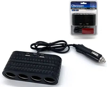 Olesson 1654 12-24V Çift USB - TYPE-C 120W 80cm Kablolu 4'LÜ Araç Çakmak Çoklayıcı - Seyyar Elektronik