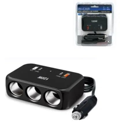 Olesson 1656 12-24V Çift USB + Çift TYPE-C 120W 80cm Kablolu 3'lü Araç Çakmak Çoklayıcı - Seyyar Elektronik