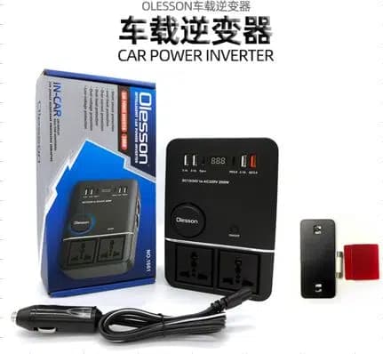 Olesson 1661 DC 12-24V 200W Oto Araç Power İnverter 2x Çakmak Girişi - 2x TYPE-C - 4x USB - 2x 220V Üniversal Priz - Seyyar Elektronik