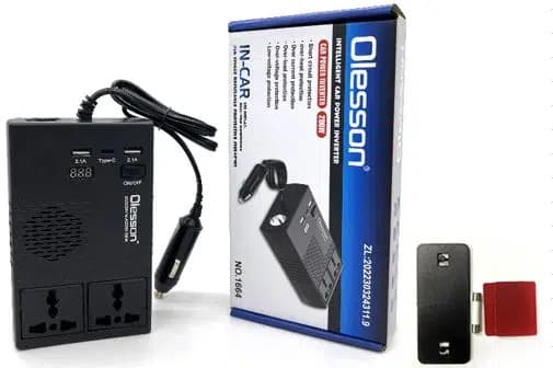 Olesson 1664 DC 12-24V 200W Oto Araç Power İnverter 1x Çakmak Girişi - 1x TYPE-C - 2x USB - 2x 220V Üniversal Priz - Seyyar Elektronik
