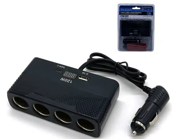 Olesson 2014 12-24V Type-C + USB-A Girişli 120W 80cm Kablolu 4'lü Araç Çakmak Çoklayıcı - Seyyar Elektronik