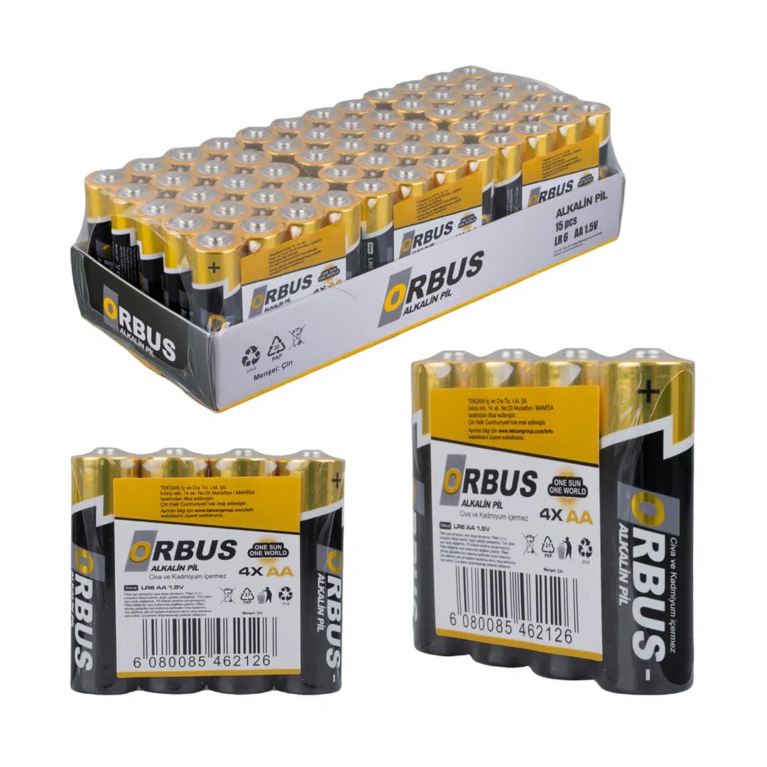 Orbus KLRORB-LR06-4B 1.5V AA 60 Adet 4'lü Paket Alkalin Kalem Pil - Seyyar Elektronik