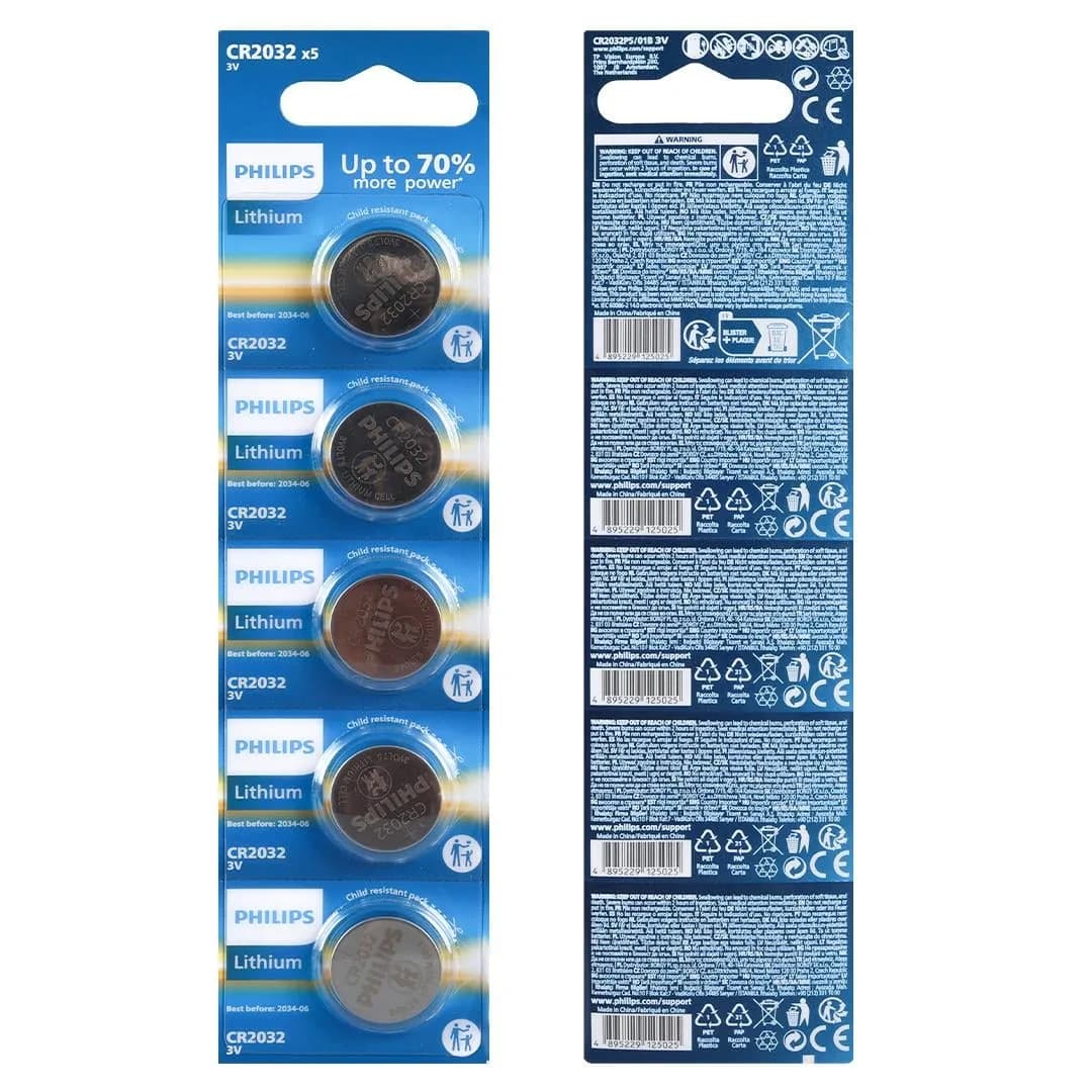 Philips CR2032 3V Lityum Mini Düğme Para Pil (Blister 5'LI Paket) - Seyyar Elektronik
