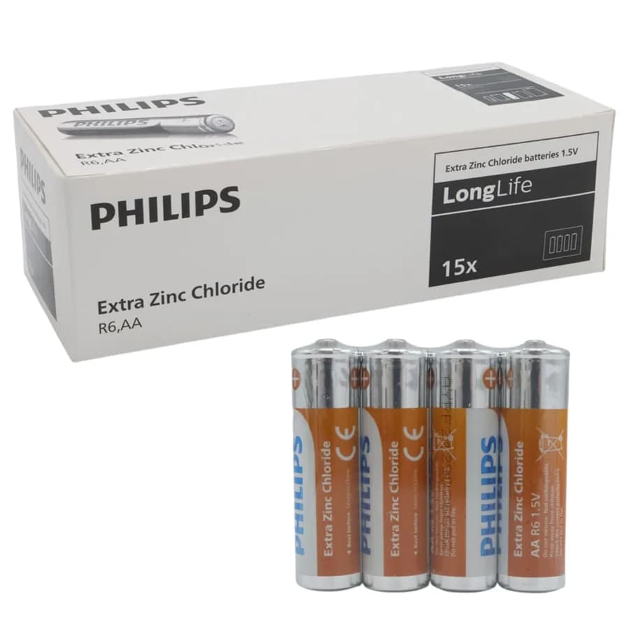 Philips Extra Zinc-Carbon Kalın Saat Kalem Pili AA (60'lı Paket) - Seyyar Elektronik