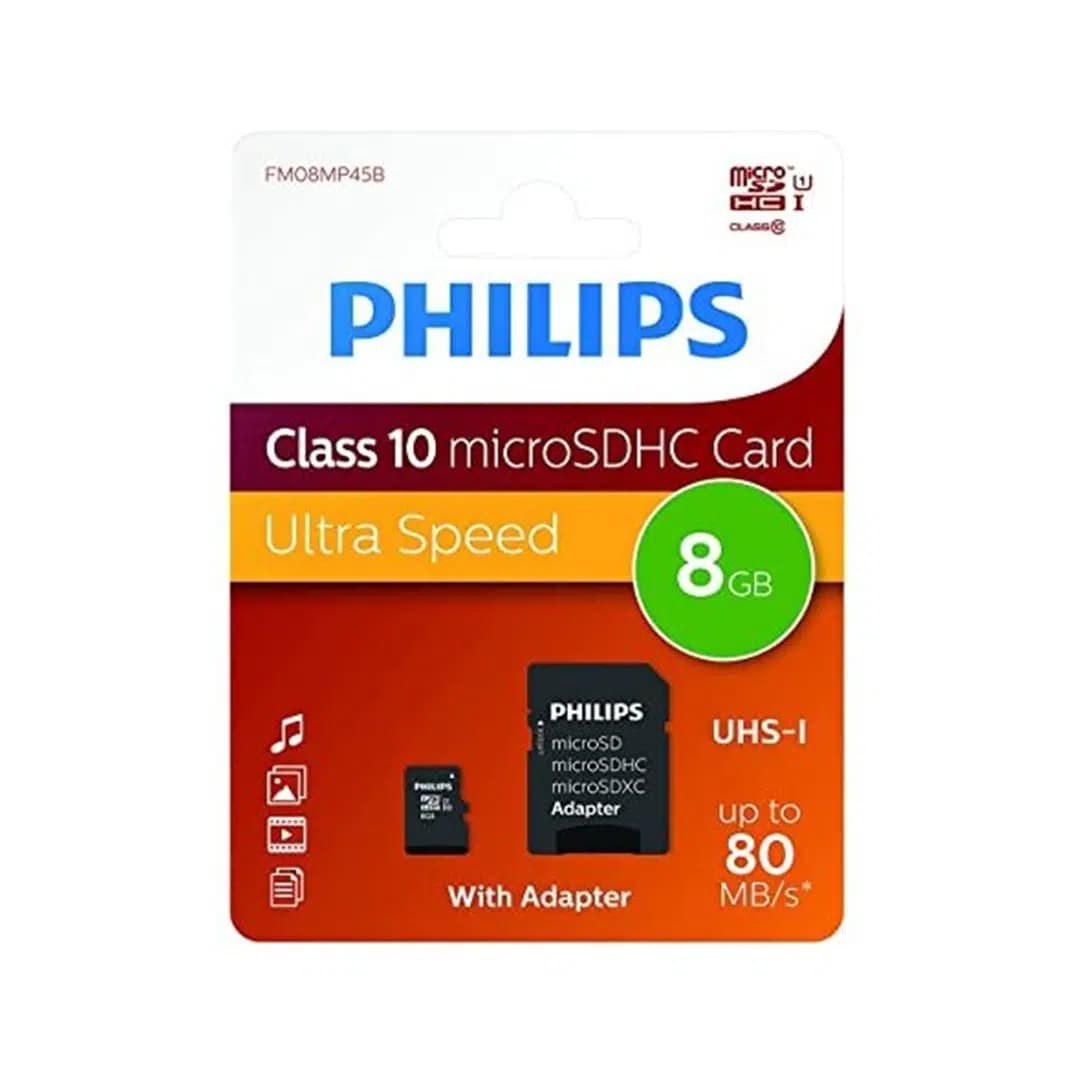 Philips FM08MP45B/00 8GB Class10 UHS-I U1 TF Adaptörlü Micro SDHC Hafıza Kartı - Seyyar Elektronik