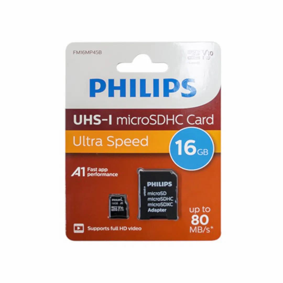 Philips FM16MP45B/00 16GB Class10 UHS-I U1 TF Adaptörlü Micro SDHC Hafıza Kartı - Seyyar Elektronik