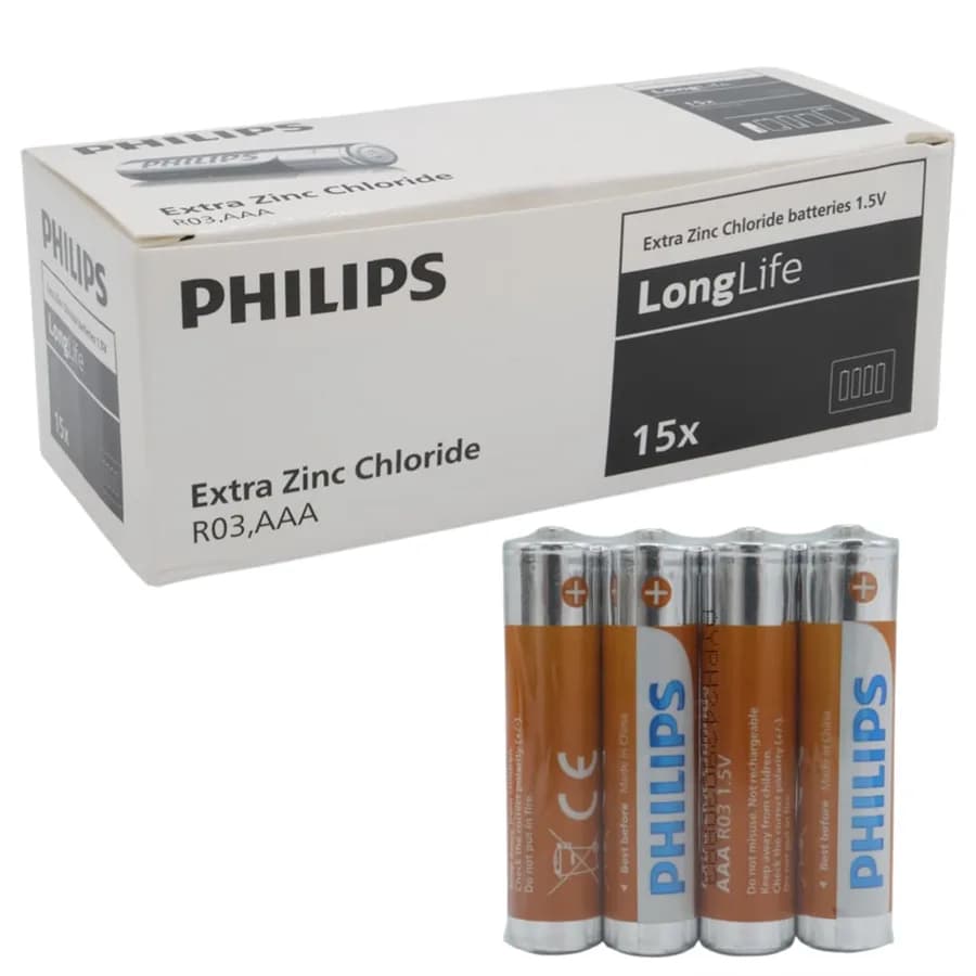 Philips LongLife Extra Zinc-Carbon İnce Kumanda Kalem Pili AAA (60'lı Paket) - Seyyar Elektronik