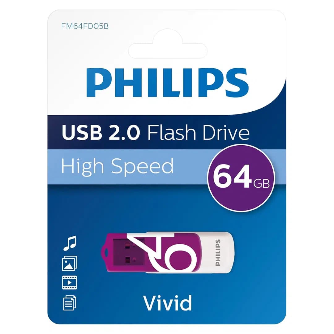 Philips Vivid Serisi 64GB USB 2.0 High Speed Flash Bellek (FM64FD05B/00) - Seyyar Elektronik