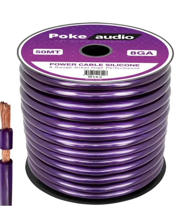 Poke PK-1410 8GA 50 Metre Silikon İzoleli Profesyonel Oto Amfi Güç Kablosu - Seyyar Elektronik