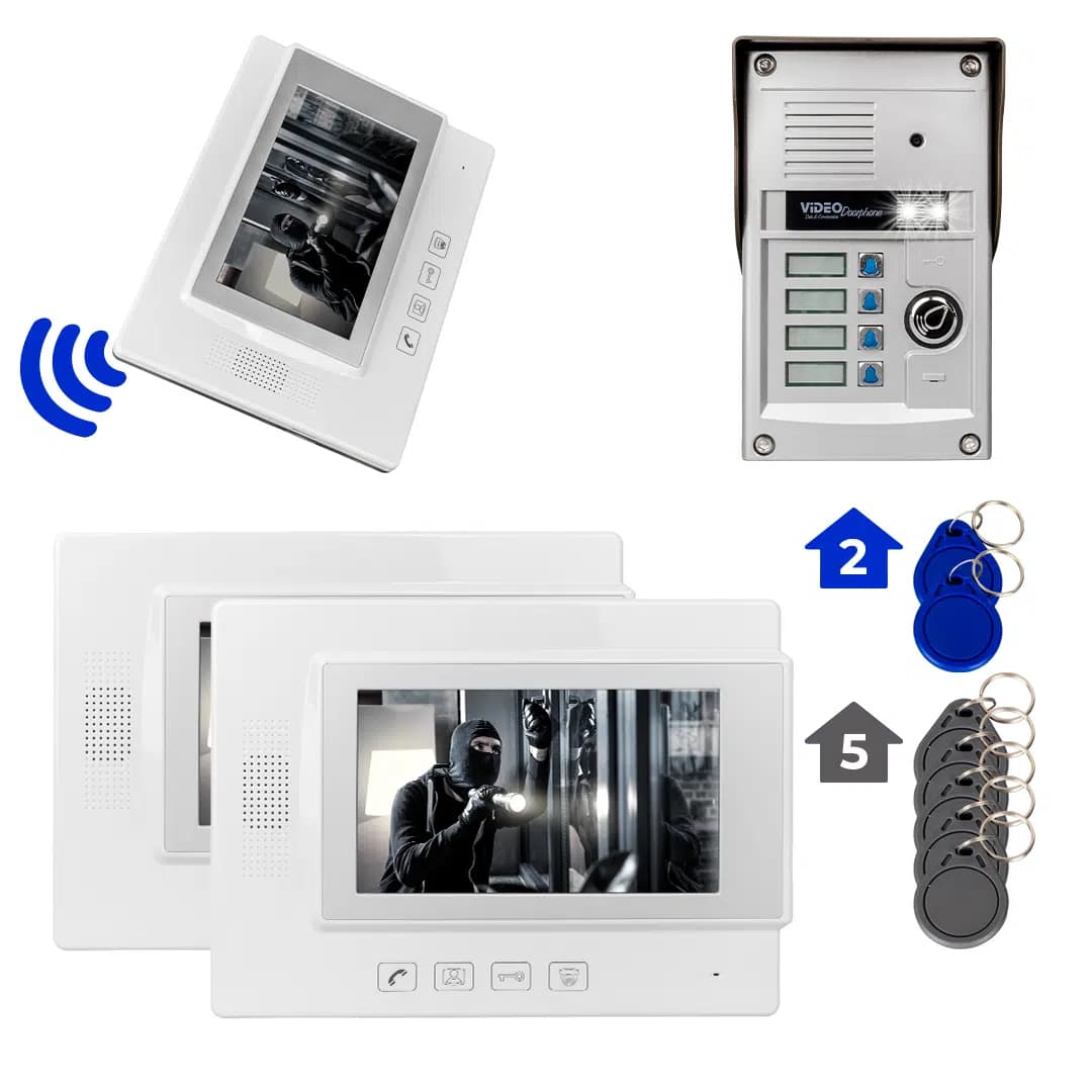 PowerMaster 37T4 3 Daire 7'' NFC Destekli Görüntülü Diafon Kapı Zili Interkom Akıllı Ev Güvenliği Sistemi - Seyyar Elektronik