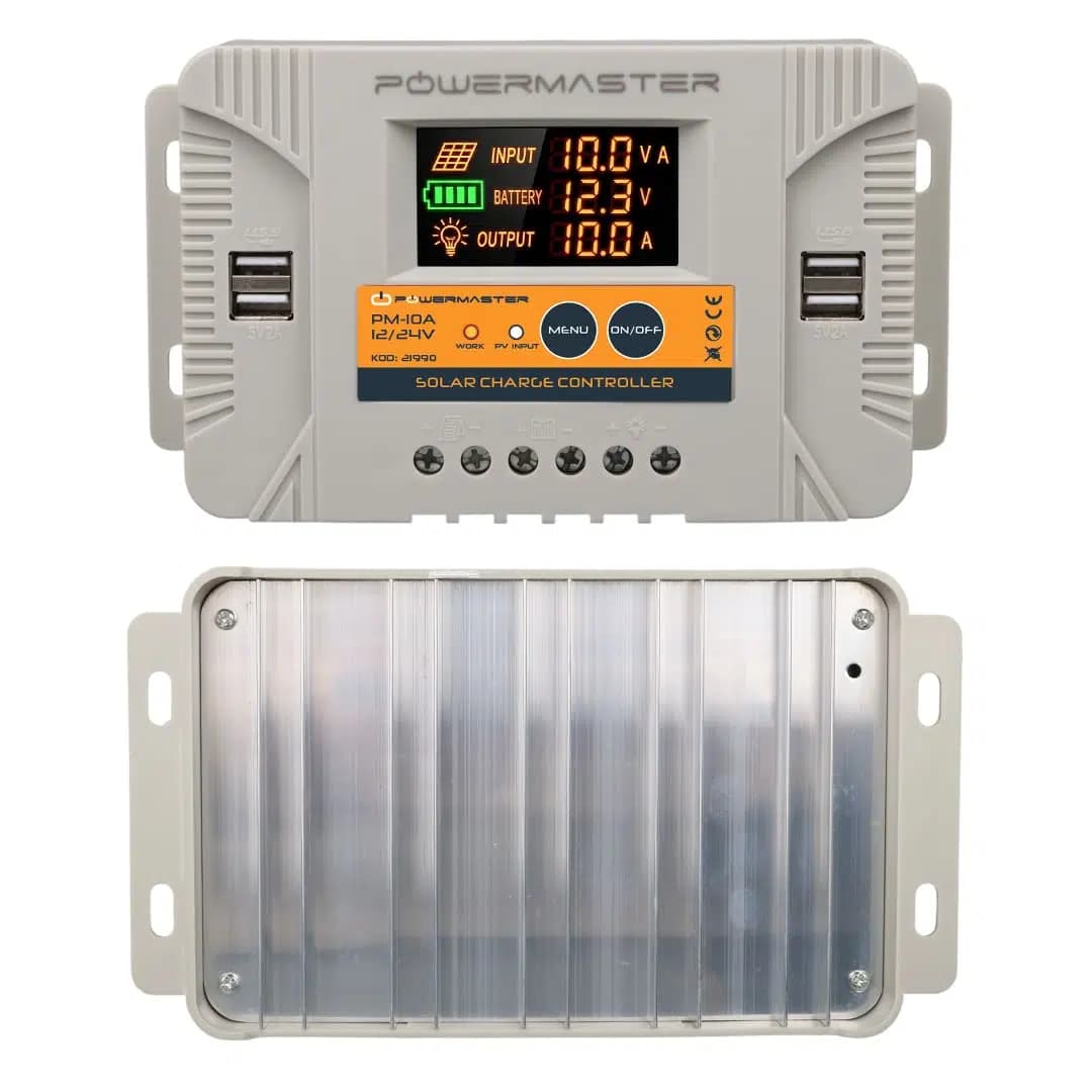 Powermaster PM-10A 12V-24V 10 Amper 4 USB Çıkışlı Dijital Ekranlı Solar Şarj Regülatörü - Seyyar Elektronik