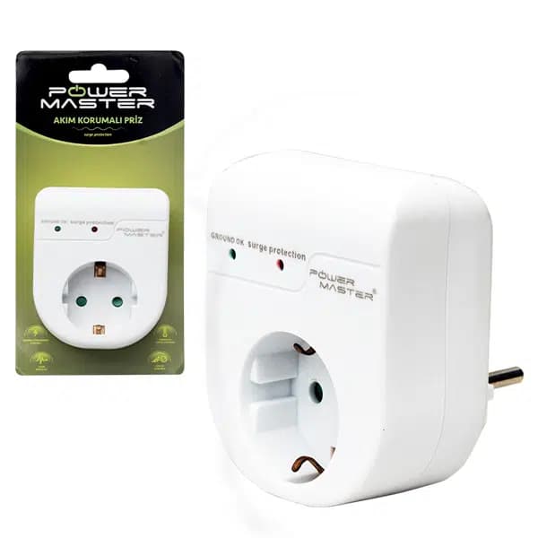 PowerMaster PM-18521 Durum Ledli Akım Korumalı Tekli Priz 16 Amper - 3500 Watt Tekli Beyaz - Seyyar Elektronik