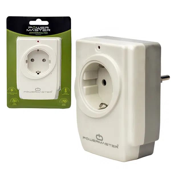 PowerMaster PM-18721 16 Amper - 3680 Watt Tekli Çocuk Korumalı 2 USB'LI 1400 Joule Akım Korumalı Priz - Seyyar Elektronik