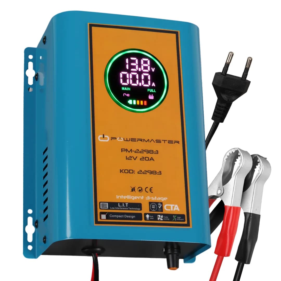Powermaster PM-22983 12 Volt 20 Amper Dijital Ekranlı Akıllı Akü Şarj Cihazı - Seyyar Elektronik