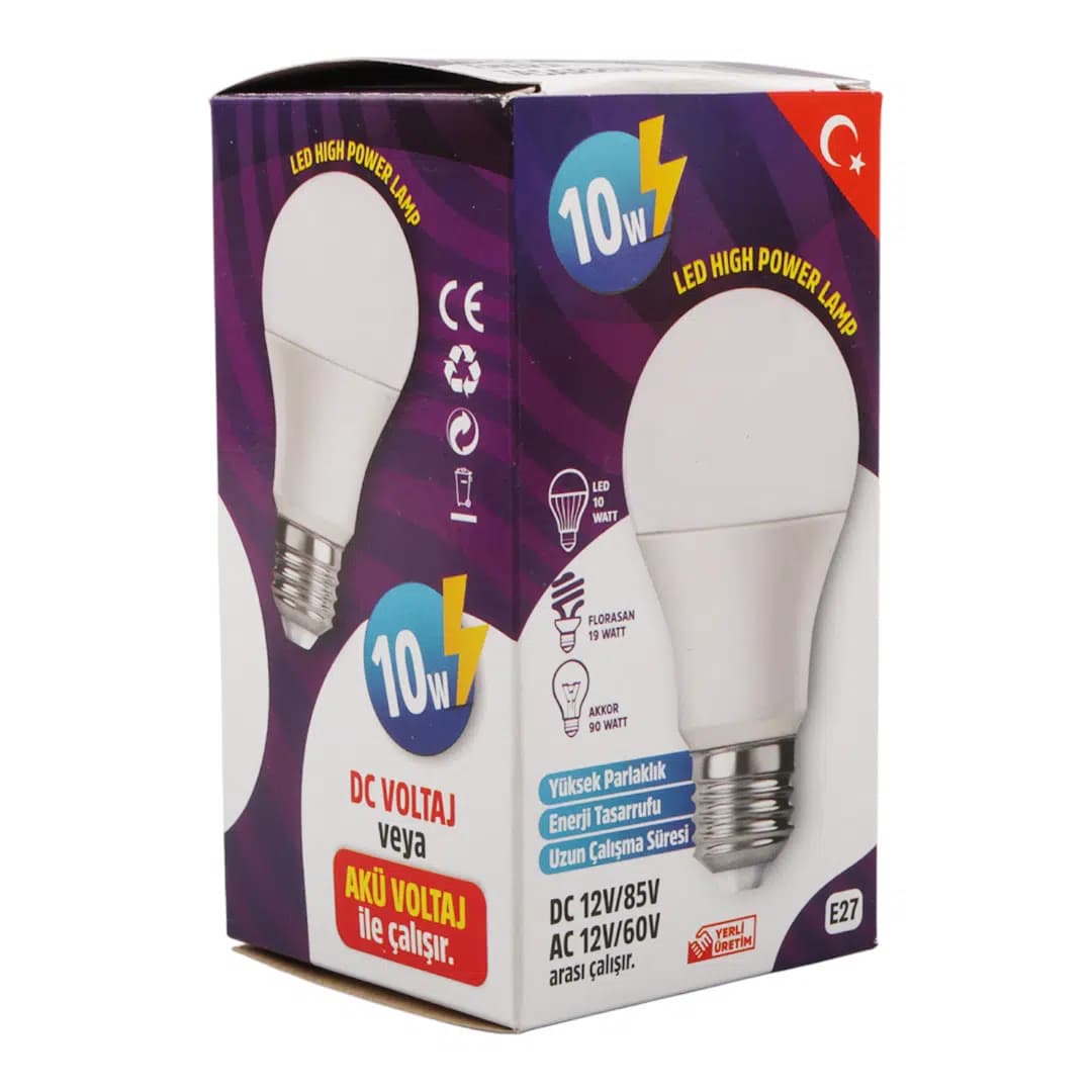 Powermaster PM-29496 E27 12 Volt 10 Watt 6500K Yerli Üretim Beyaz LED Ampul - Seyyar Elektronik
