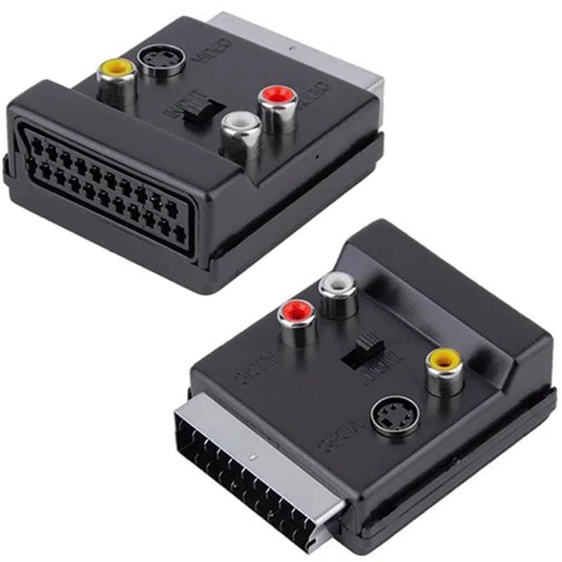 PowerMaster PM-3187 SCART Erkek Dişi - RCA + S-Video Anahtarlı Çift Yönlü AV Görüntü Ses Çevirici Adaptör (21 Pin) - Seyyar Elektronik