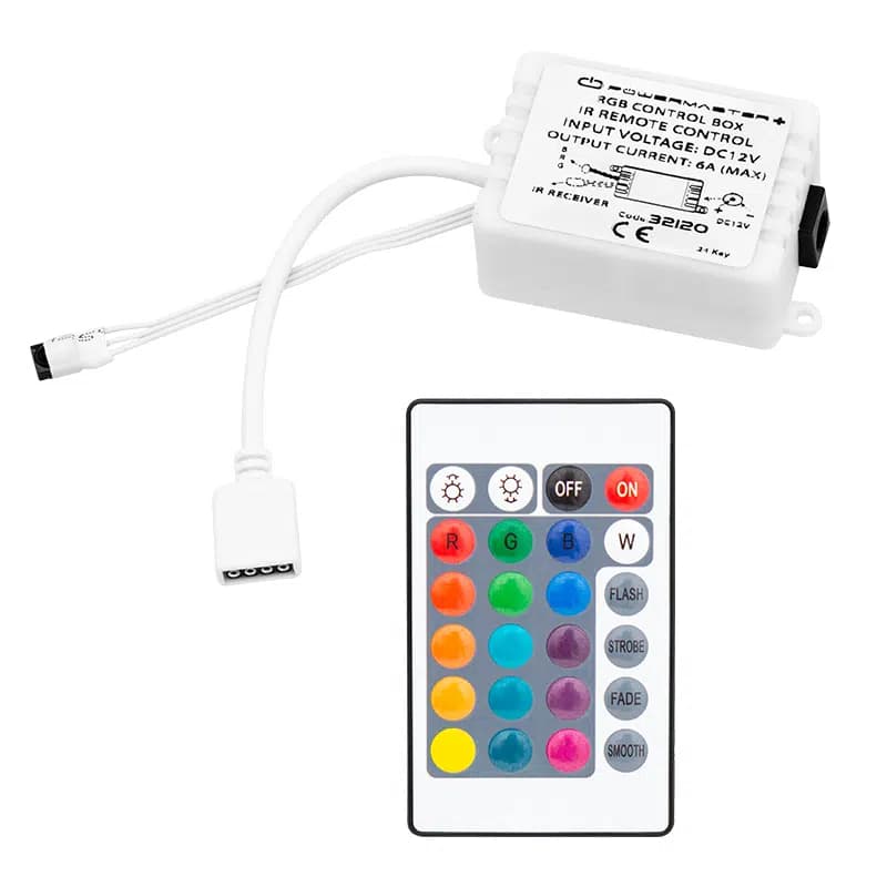 PowerMaster PM-32120 24-Tuşlu IR Kumandalı RGB Şerit LED Kontrol Devresi 12 Volt - MAX 6 Amper - Seyyar Elektronik