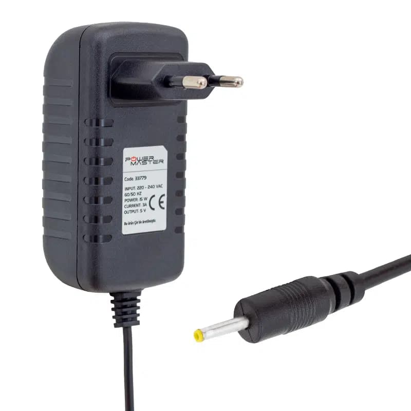 Powermaster PM-33779 5 Volt - 3 Amper 2.5*0.7 Mm Uçlu Plastik Kasa Priz Tipi Adaptör - Seyyar Elektronik
