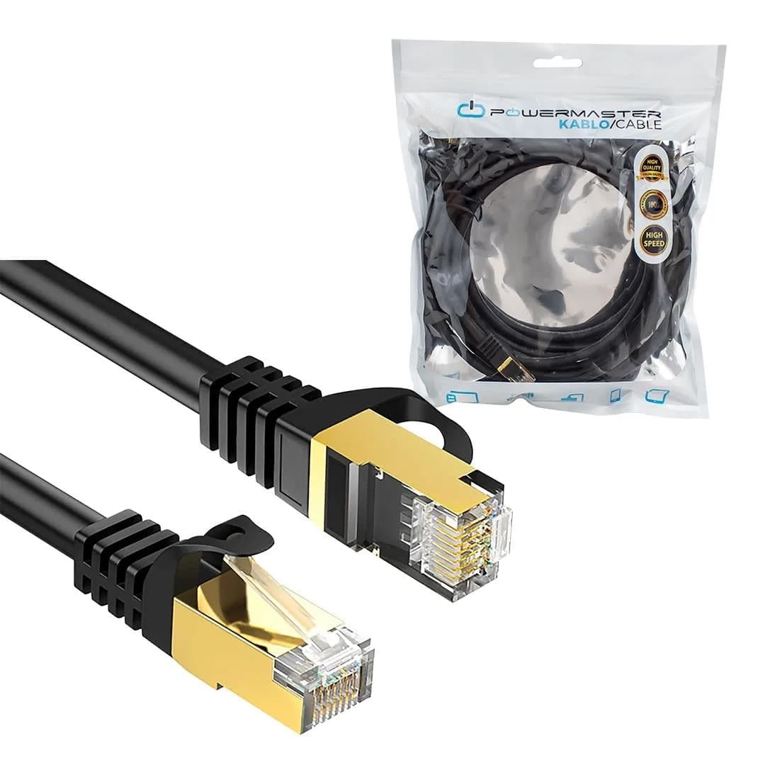 PowerMaster PMCAT75 Siyah Cat7 5 Metre 10Gbps 600MHz LAN Ethernet Kablosu - RJ45 26AWG Bakır - Seyyar Elektronik