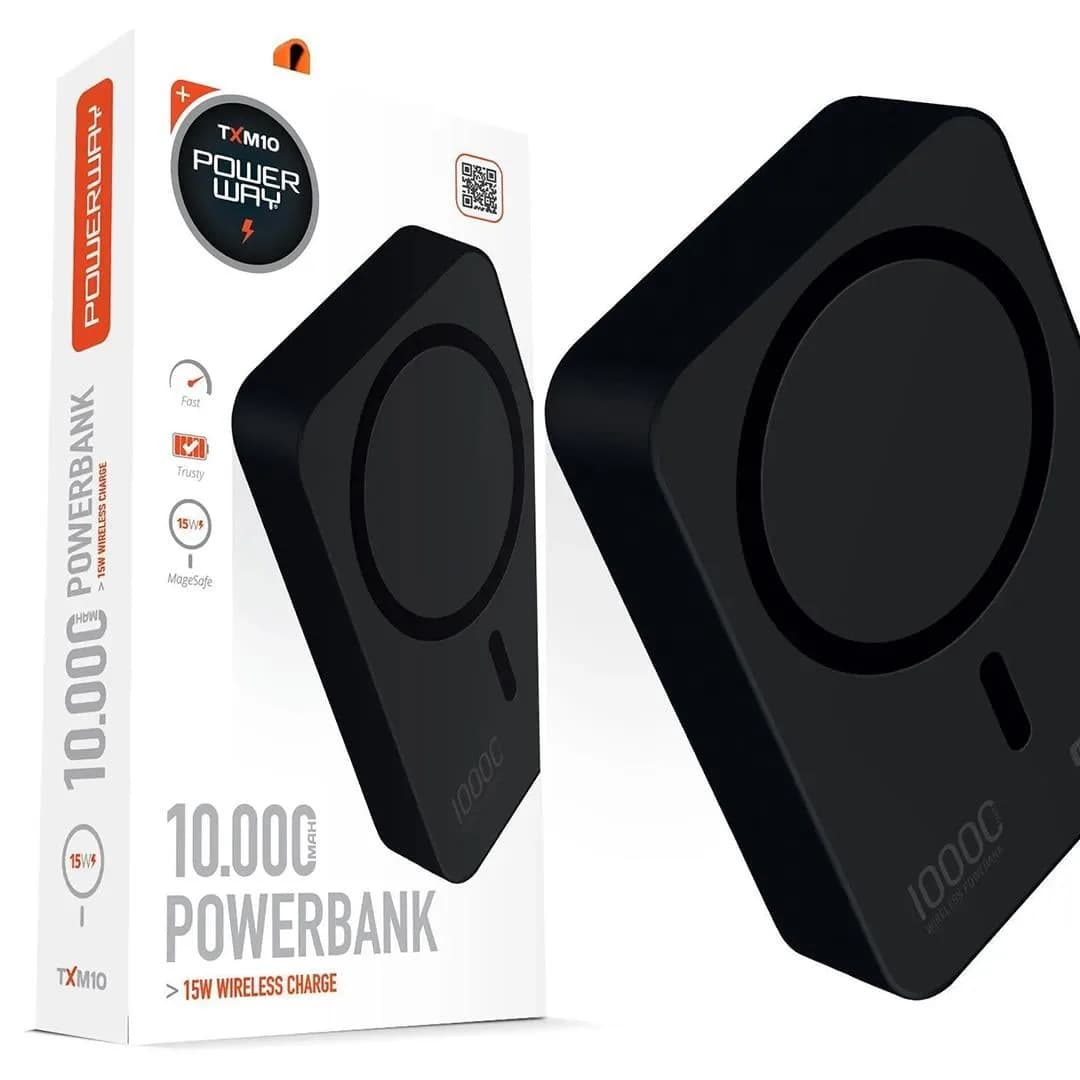 Powerway 10.000mAh PD15W Magsafe Kablosuz Wireless Taşınabilir Şarj Cihazı Siyah Powerbank TXM10 - Seyyar Elektronik