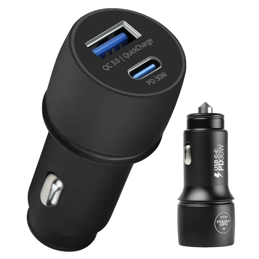 Powerway CC34 30W PD + QC 3.0 Çift Çıkışlı Metal Araç Çakmaklık Hızlı Şarj Aleti Cihazı - Seyyar Elektronik