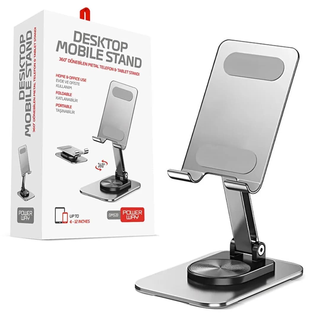 Powerway DMS33 Full Metal Gövde 360 Derece Dönebilen Profesyonel Masaüstü Telefon Standı - Seyyar Elektronik