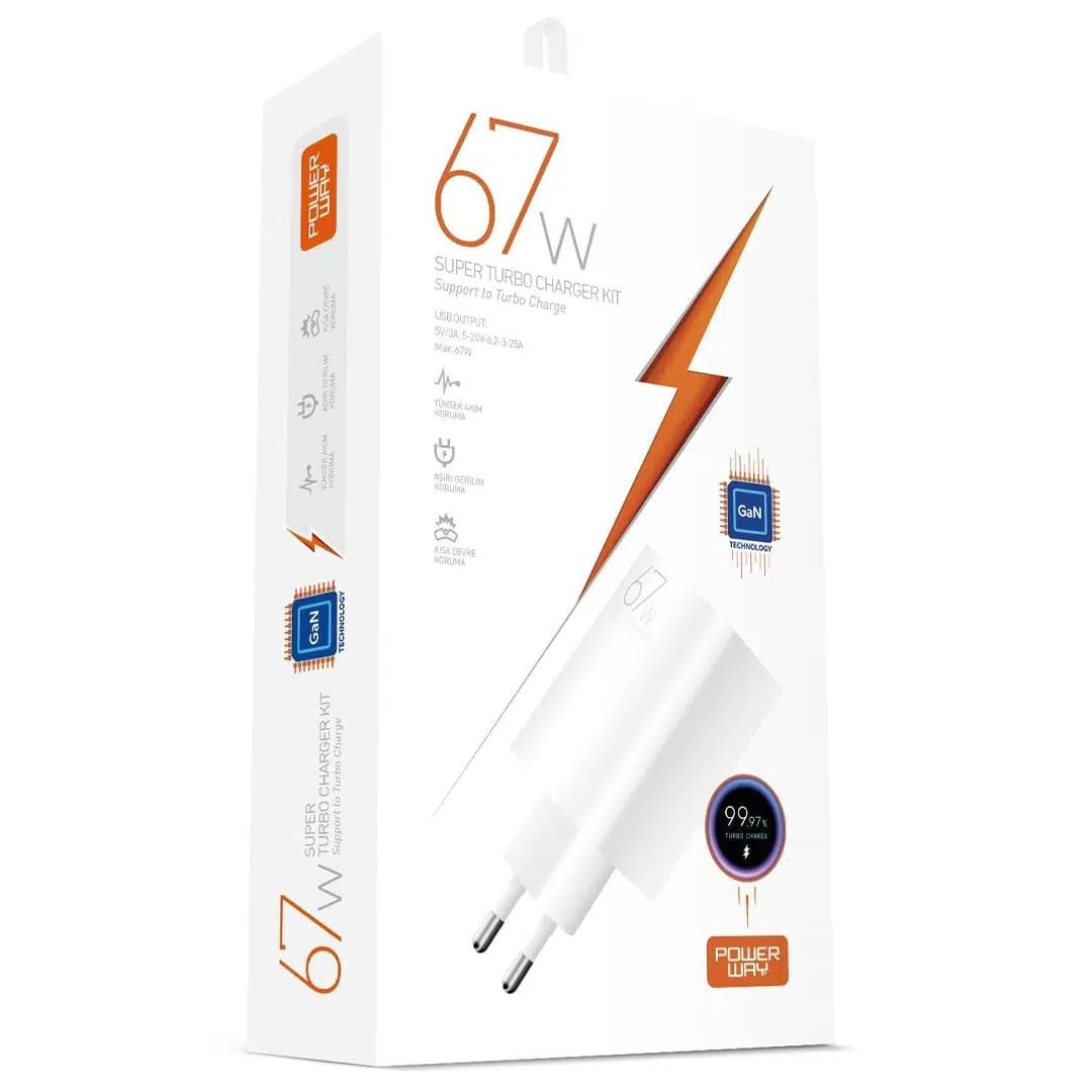 Powerway M67 Süper Turbo 67W USB-A Çıkışlı Hızlı Telefon Şarj Adaptörü (5-20V 3-25A) - Seyyar Elektronik
