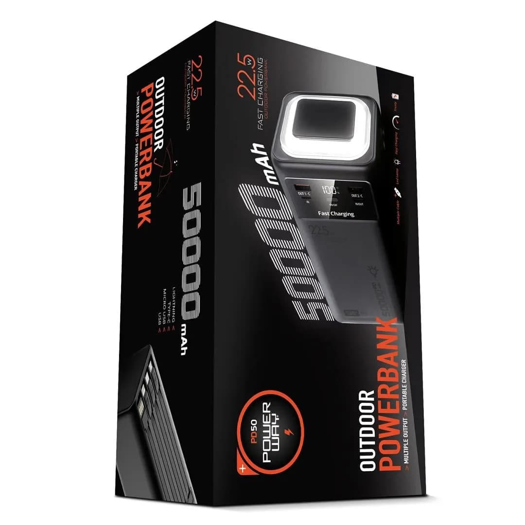 Powerway PD50 50.000mAh 22.5W Süper Hızlı Şarjlı Powerbank - Seyyar Elektronik