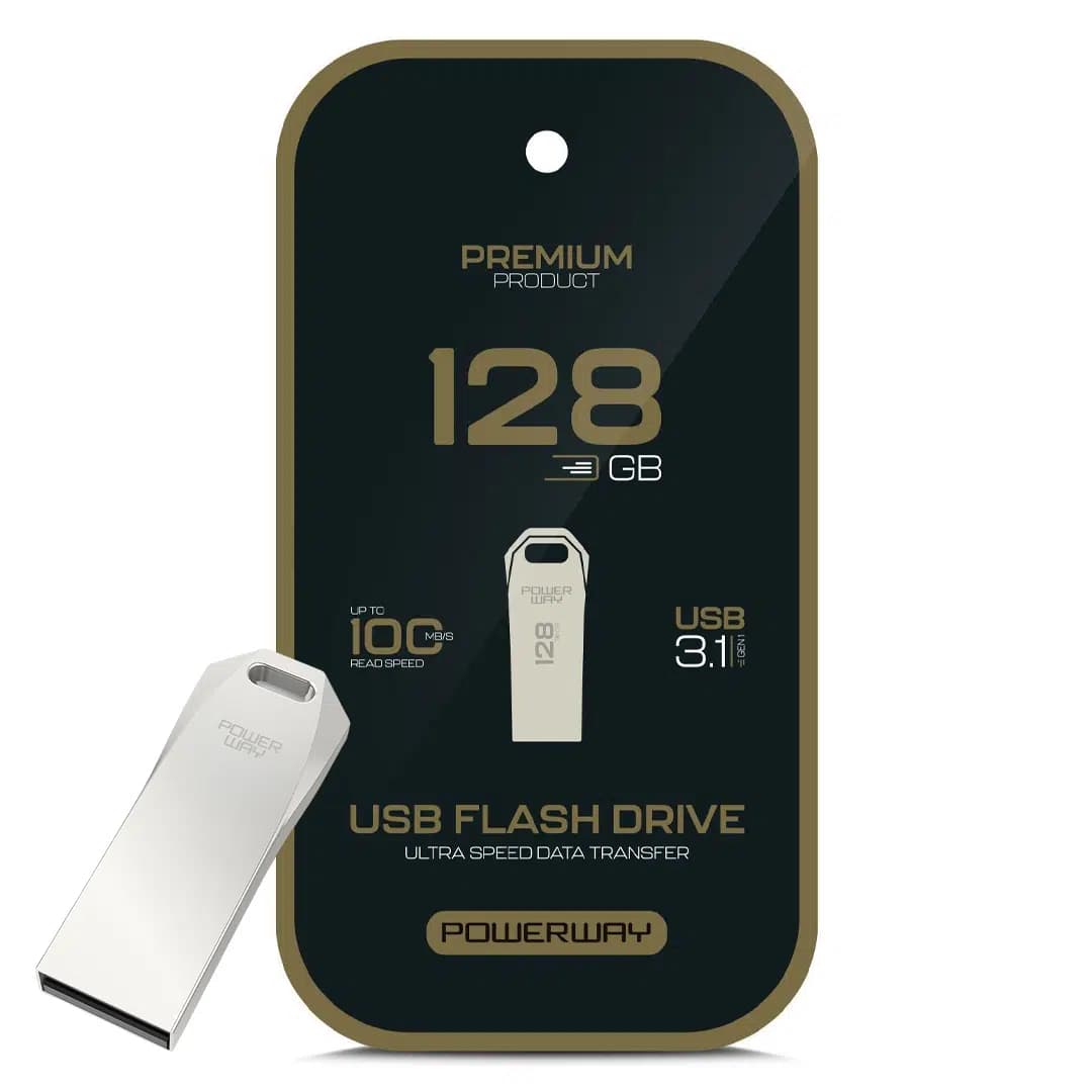 Powerway Premium 128 GB 100MB/S Ultra Hızlı USB 3.1 Metal Silver Flash Bellek - Seyyar Elektronik