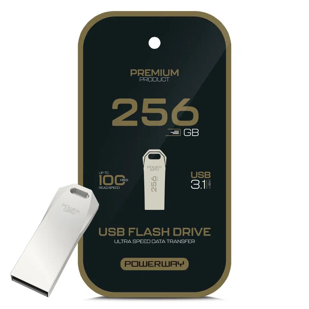Powerway Premium 256 GB 100MB/S Ultra Hızlı USB 3.1 Metal Silver Flash Bellek - Seyyar Elektronik