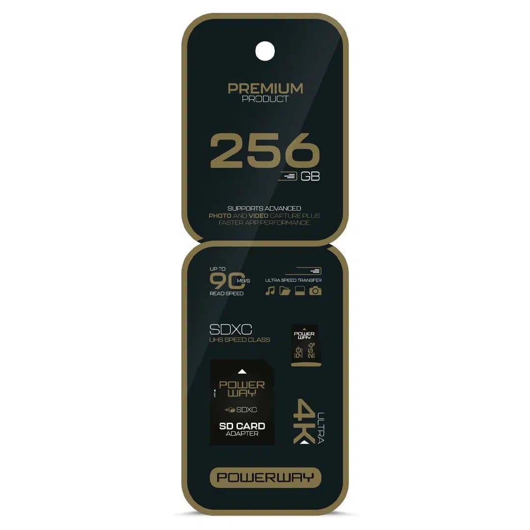 Powerway Premium 256 GB 90MB/S Ultra Hızlı 4K Destekli SDXC Hafıza Kartı - Seyyar Elektronik