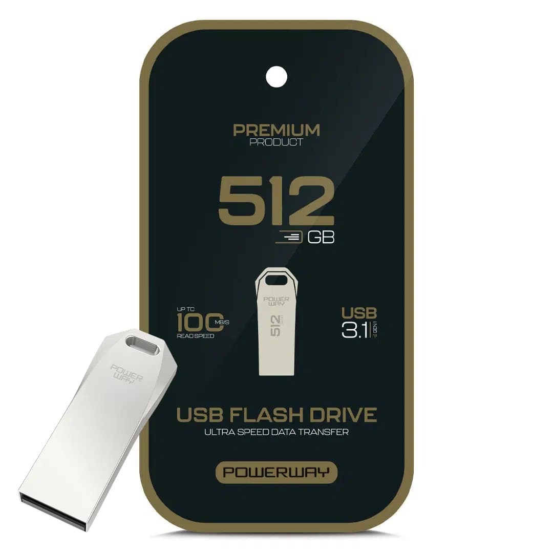 Powerway Premium 512 GB 100MB/S Ultra Hızlı USB 3.1 Metal Silver Flash Bellek - Seyyar Elektronik