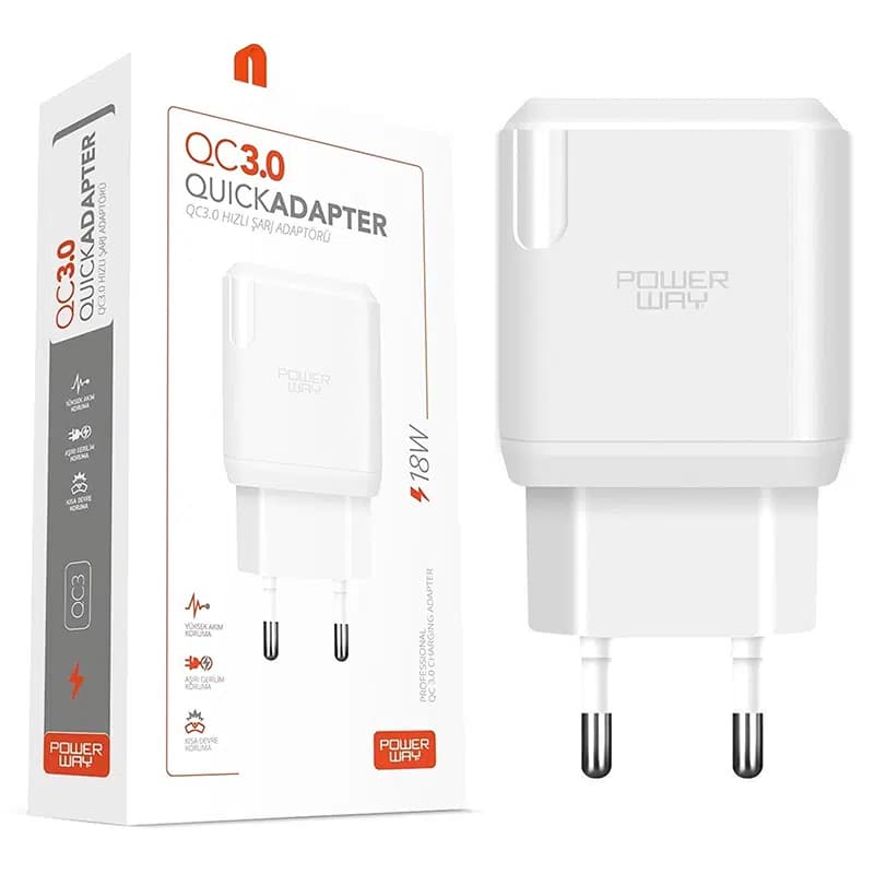 Powerway QC3 3 Amper 18W Tüm Telefonlarla Uyumlu USB Hızlı Şarj Adaptörü - Seyyar Elektronik