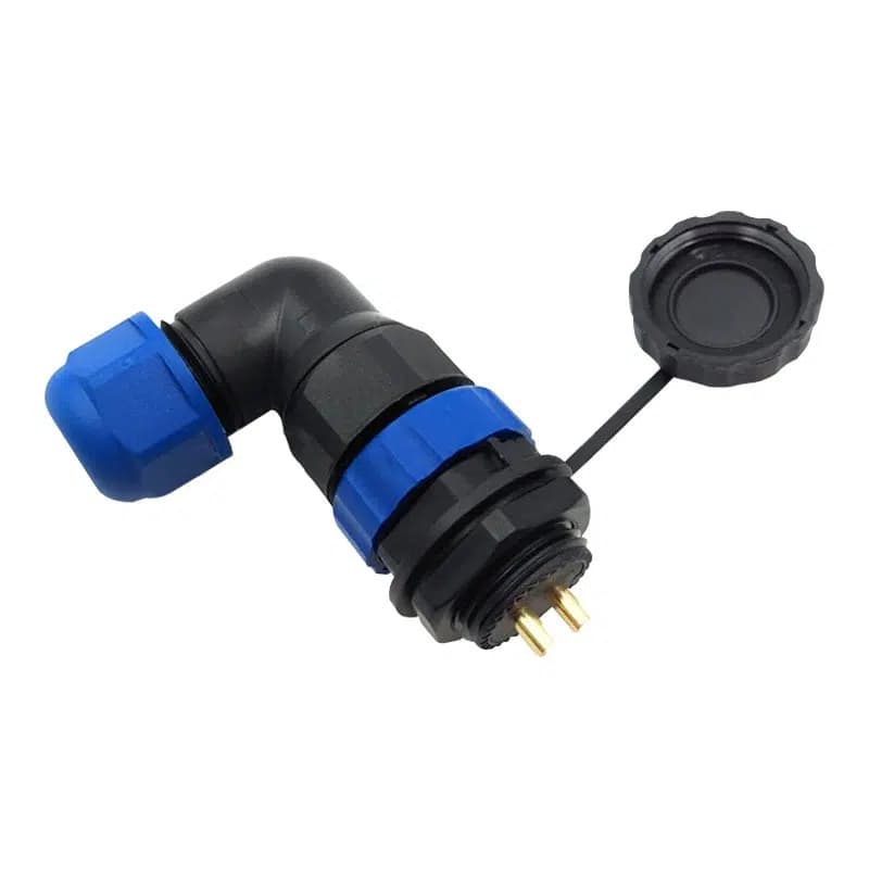 SD20 Su Geçirmez 2 Pin 20 Mm Yuvarlak Konnektör 90° Dirsek - Seyyar Elektronik
