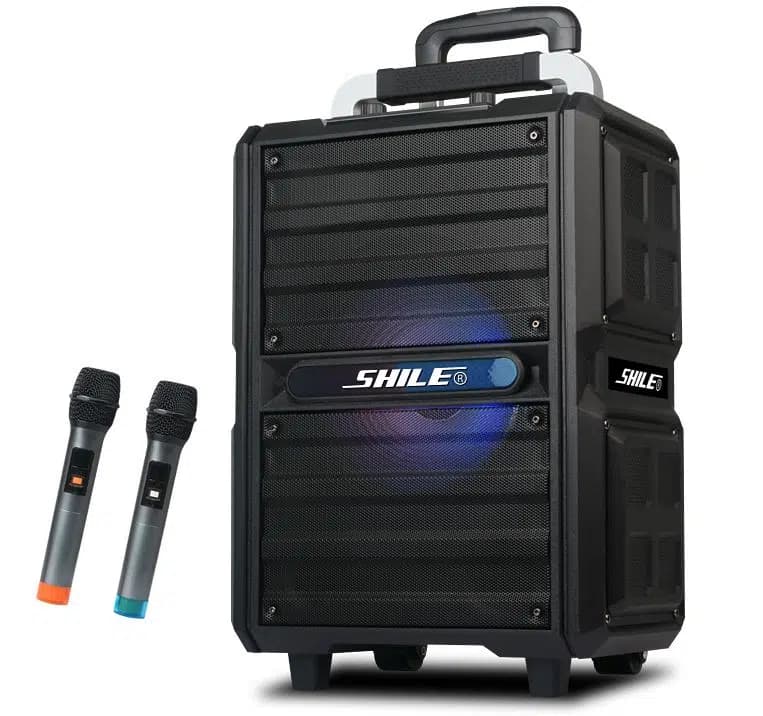 Shile SL-2017 50 Watt Taşınabilir Seyyar Aktif Amfi Hoparlör Kablosuz EL + Yaka Mikrofonlu USB+SD+BT Kumandalı - Seyyar Elektronik