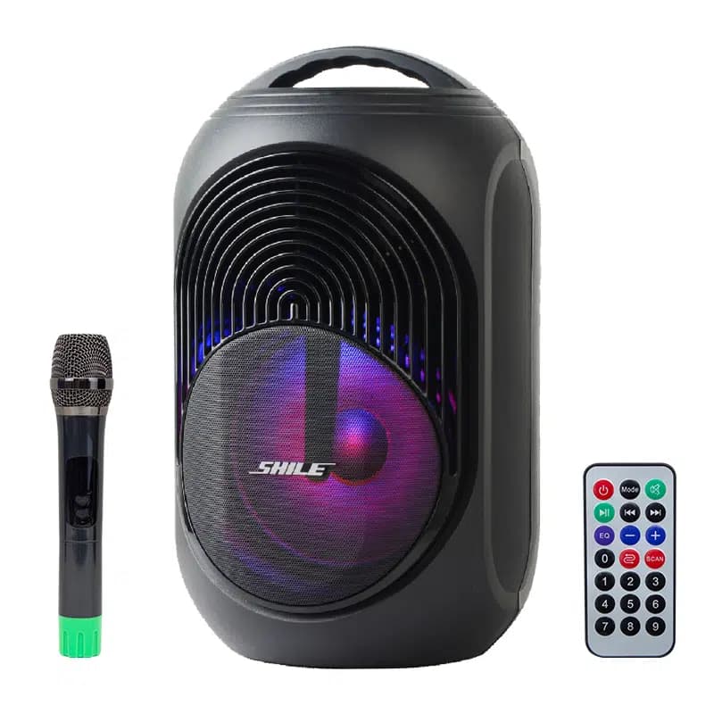 Shile SL-2018A El Mikrofonlu-Kumandalı USB/SD/BT Işıklı Taşınabilir Şarjlı Seyyar Anfi - Seyyar Elektronik