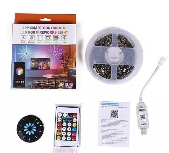 Sunup SN-22231 Bluetooth Havai Fişek LED Seti Sese Duyarlı RGB Rengi Akıllı Şerit Işık 200+ Efektli Oda Aydınlatma - Seyyar Elektronik