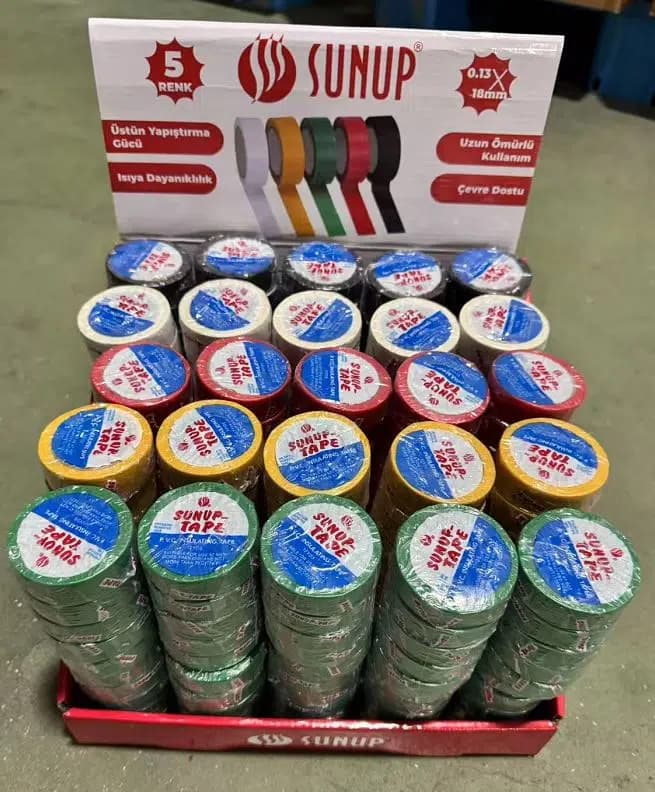 Sunup SN-27919 0.13x18mm 5 Renk İzole Elektrikçi Bant 10 Metre 50x5'li Paket (Kırmızı- Sarı - Siyah - Yeşil - Beyaz) - Seyyar Elektronik