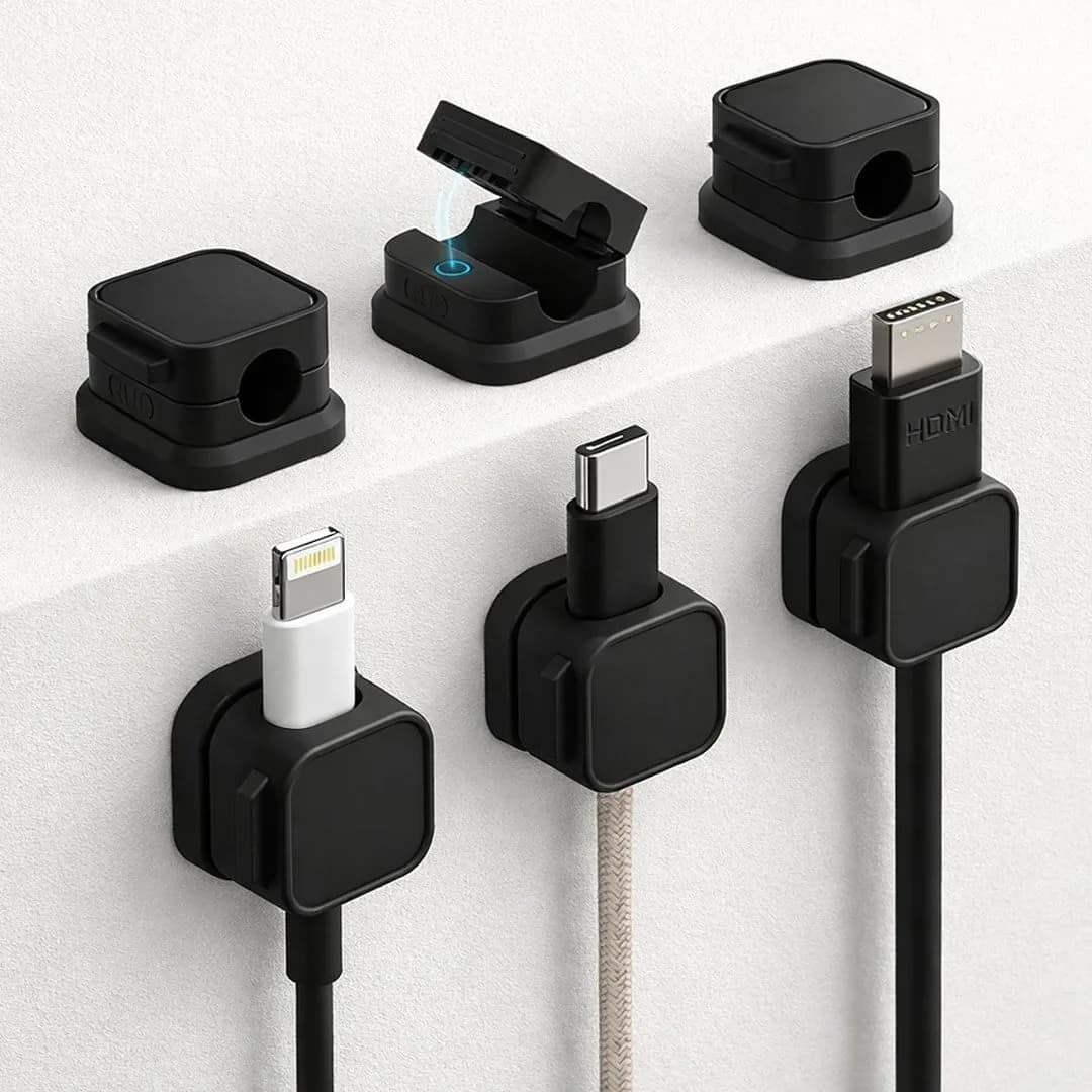 Sunup SN-29135 Manyetik 6'lı Kablo Tutucu Düzenleyici Organizer Klips Siyah - Seyyar Elektronik