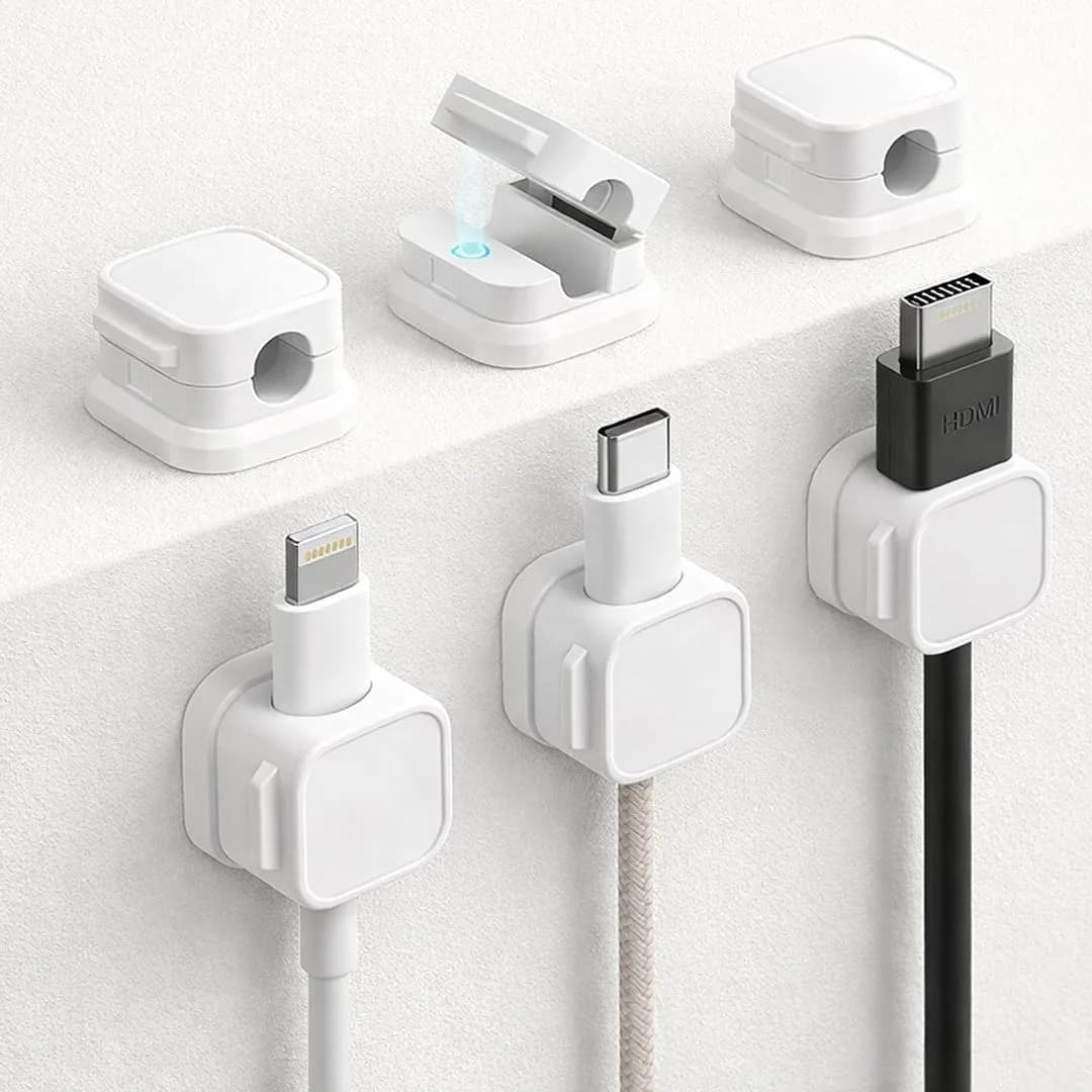 Sunup SN-29136 Manyetik 6'lı Kablo Tutucu Düzenleyici Organizer Klips Beyaz - Seyyar Elektronik