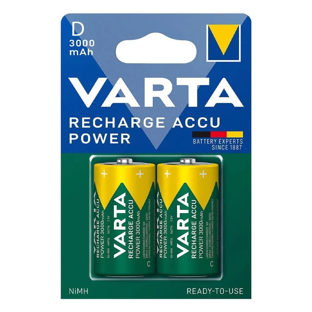 Varta 1.2 Volt - 3000 mAh Ni-MH Büyük D Boy Şarjlı Pil 2'li Paket - Seyyar Elektronik